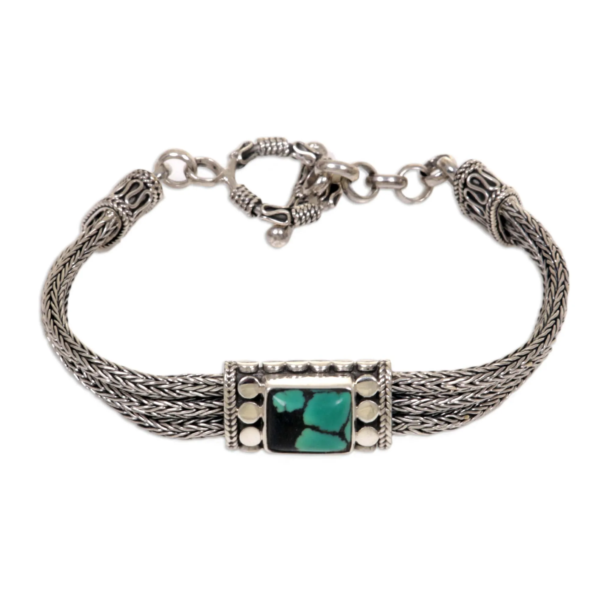 Java Style Silver & Turquoise Chain Bracelet