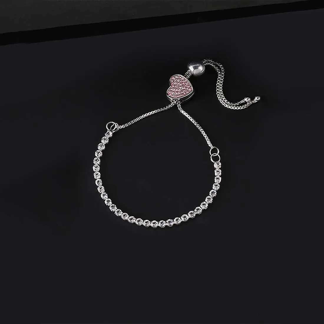 Kairangi Valentine Gift for Girls White Platinum Plated Base Metal Crystal Swiss Cubic Zircon Adjustable Chain Charm Bracelet for Women