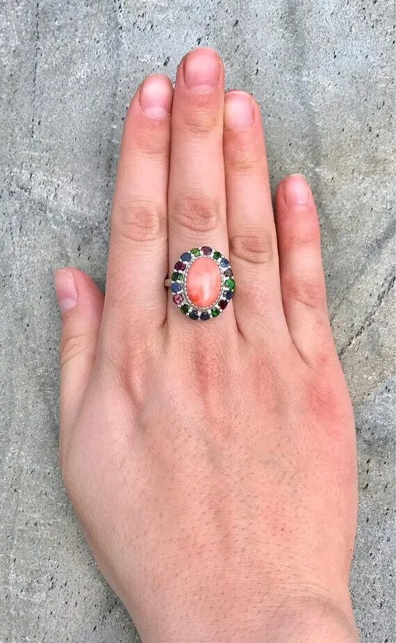 Large Emerald Ring - Statement Flower Ring - Vintage Cocktail Ring