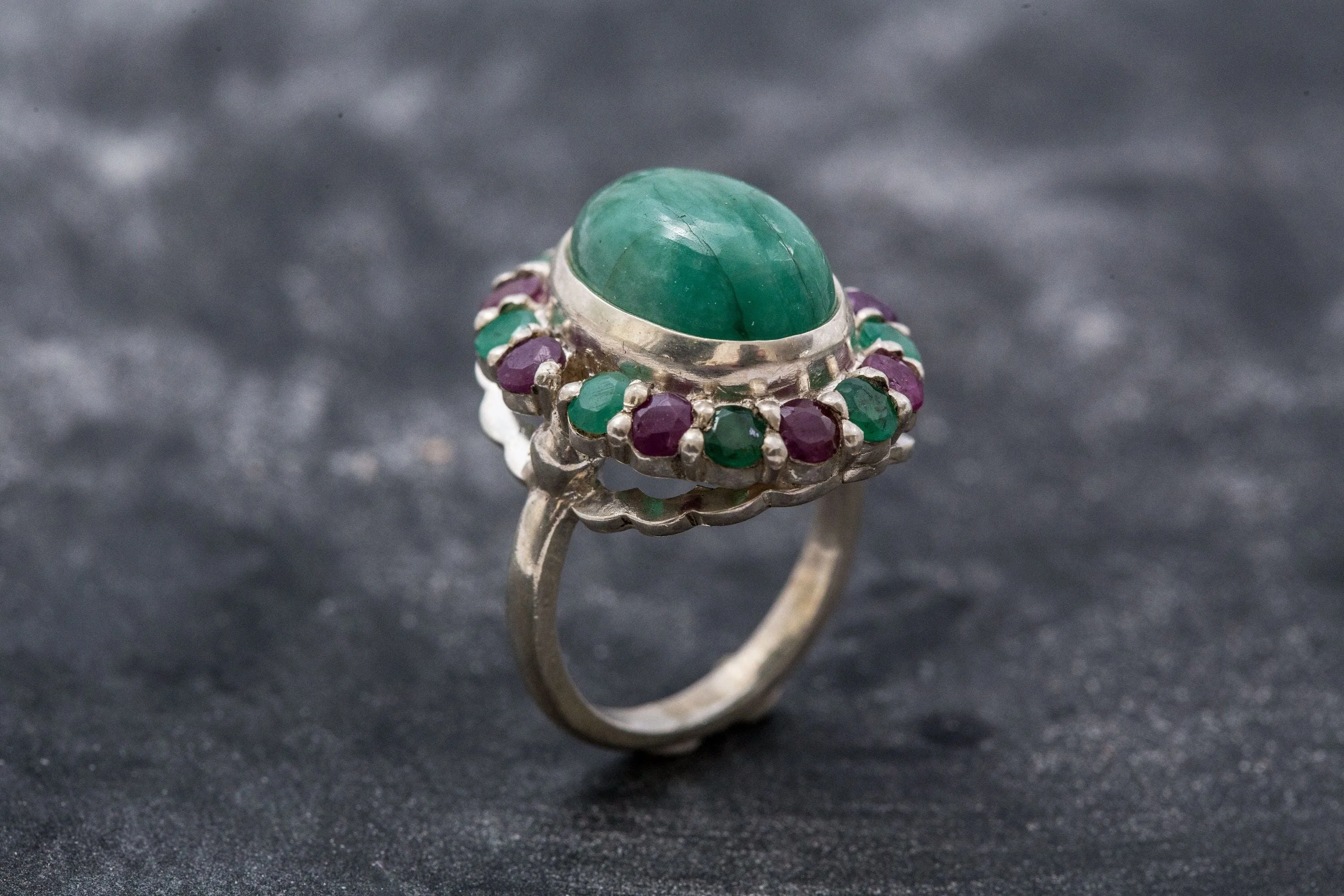 Large Emerald Ring - Statement Flower Ring - Vintage Cocktail Ring