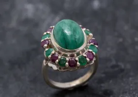 Large Emerald Ring - Statement Flower Ring - Vintage Cocktail Ring