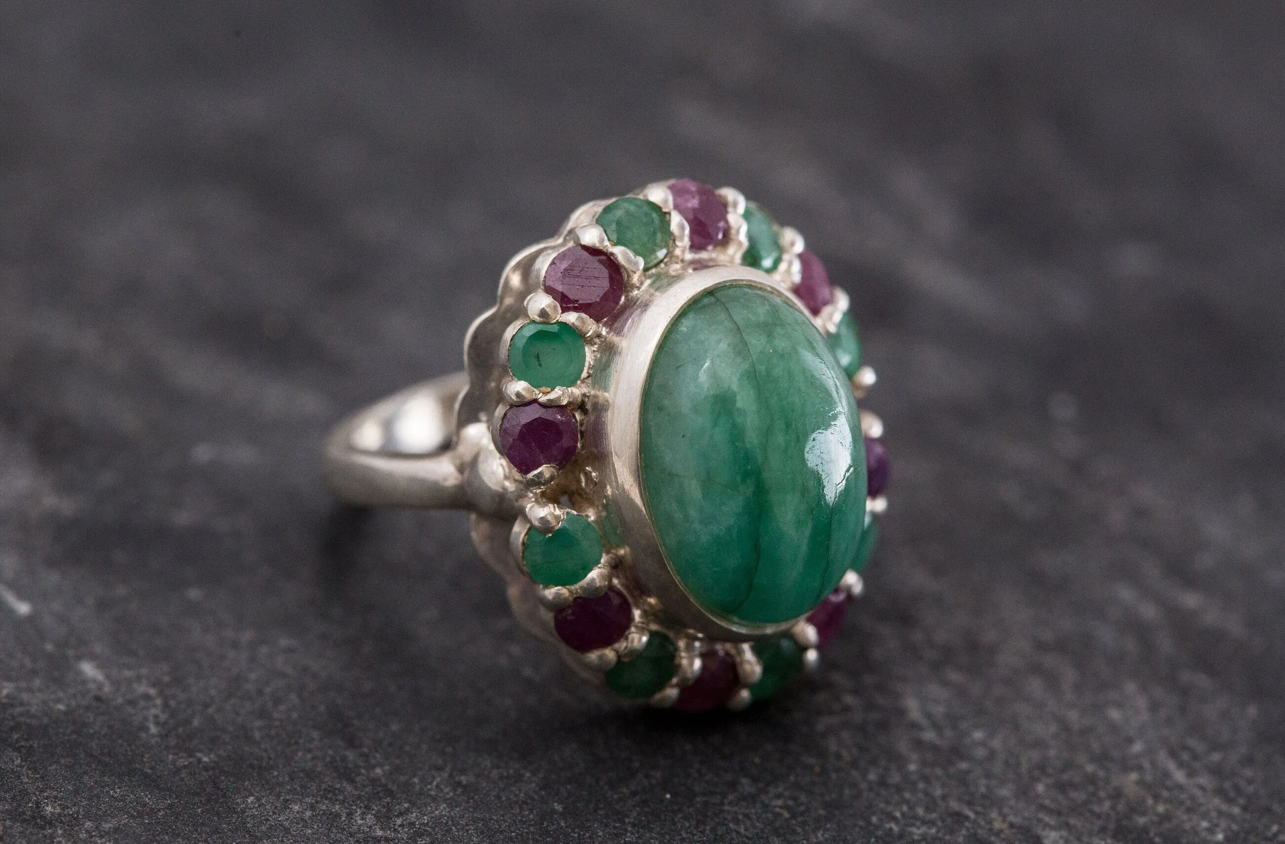 Large Emerald Ring - Statement Flower Ring - Vintage Cocktail Ring