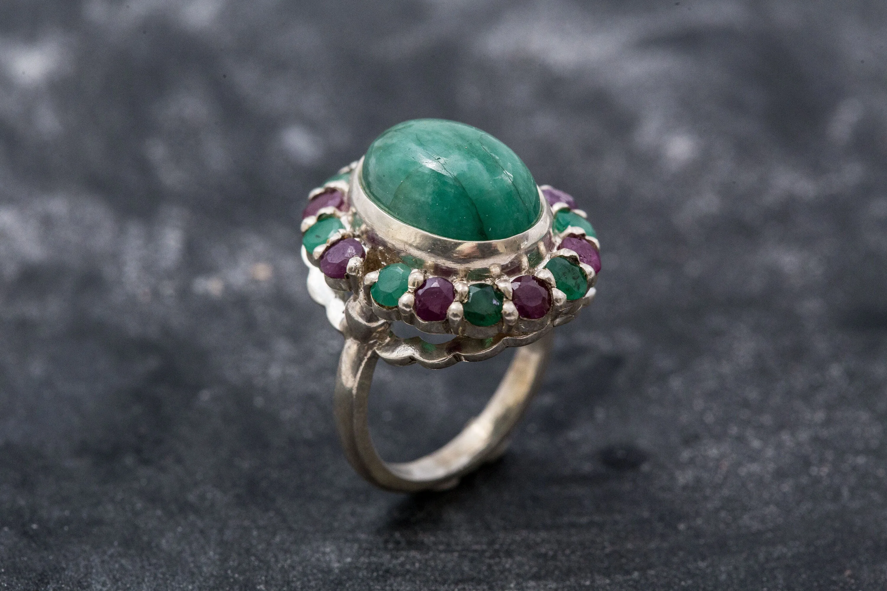 Large Emerald Ring - Statement Flower Ring - Vintage Cocktail Ring