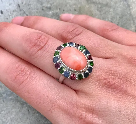Large Emerald Ring - Statement Flower Ring - Vintage Cocktail Ring