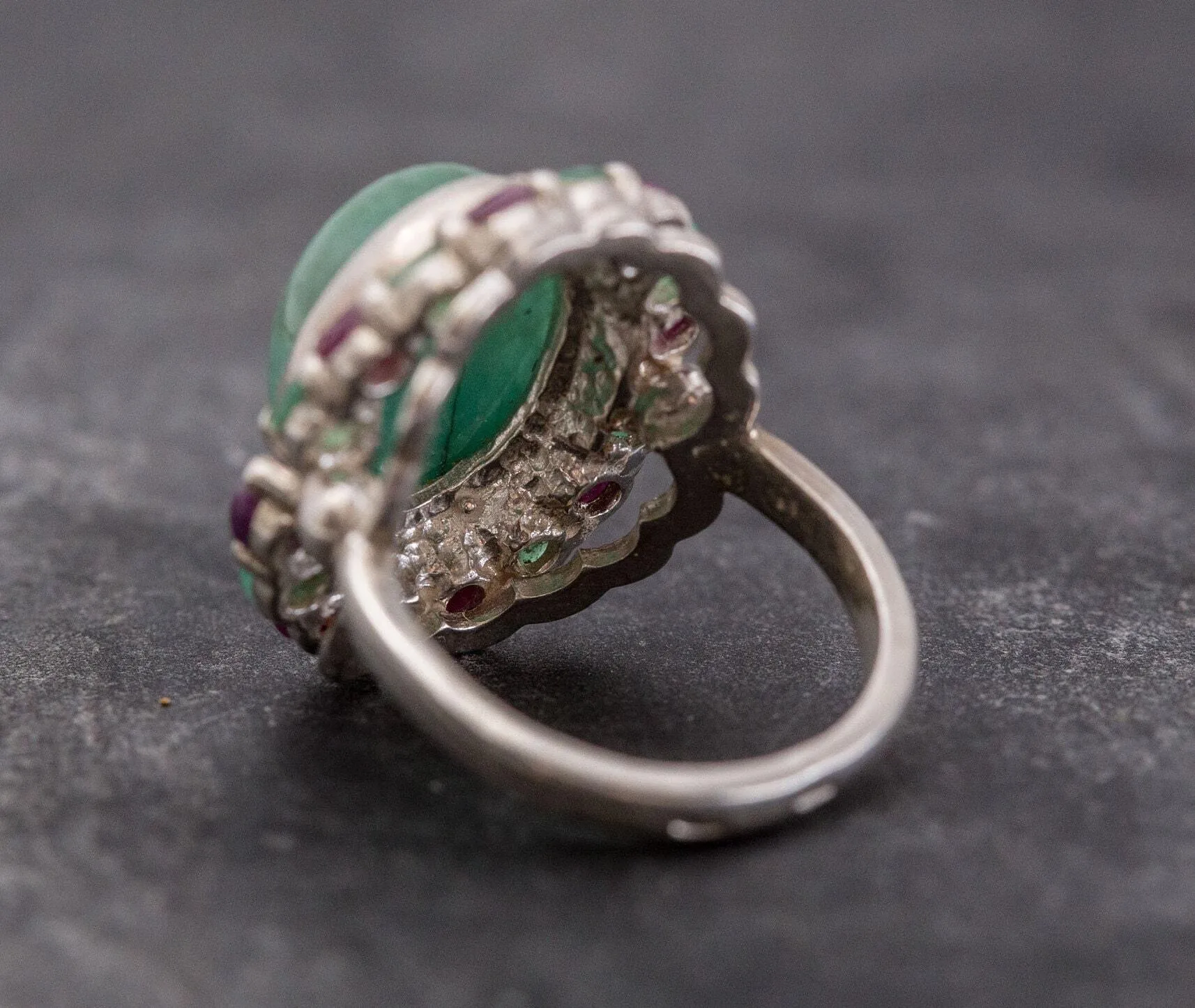 Large Emerald Ring - Statement Flower Ring - Vintage Cocktail Ring