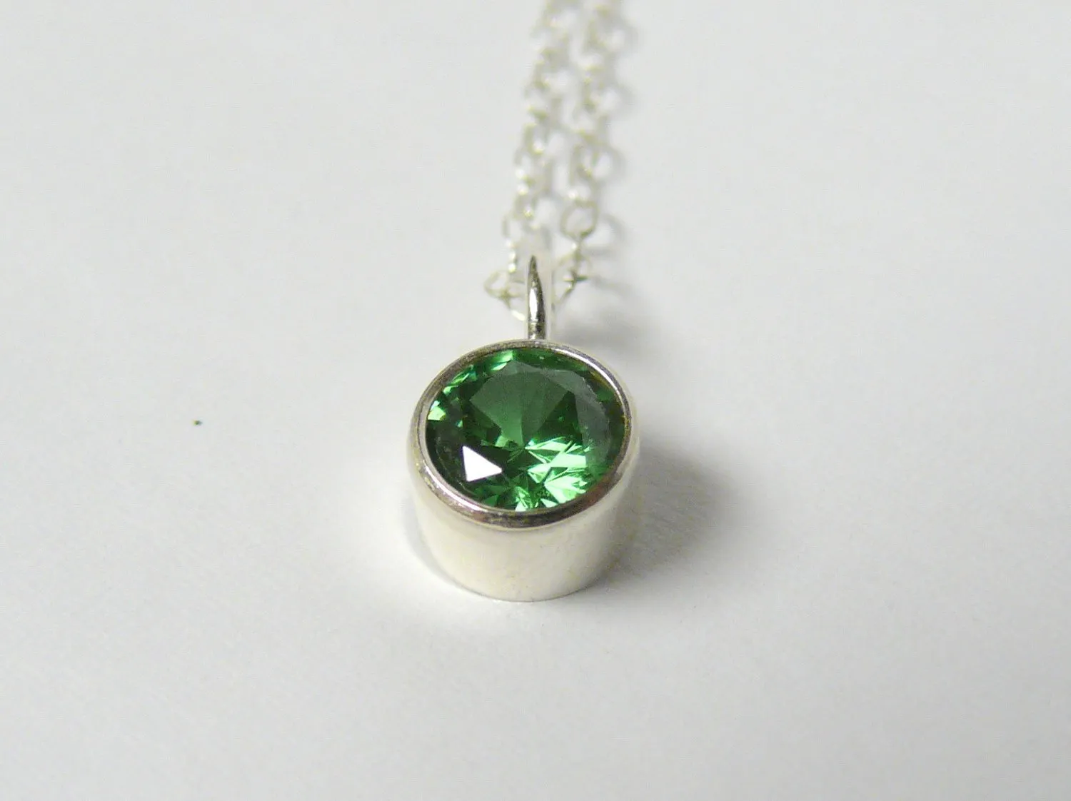 Layering necklace • Emerald Green CZ solitaire necklace