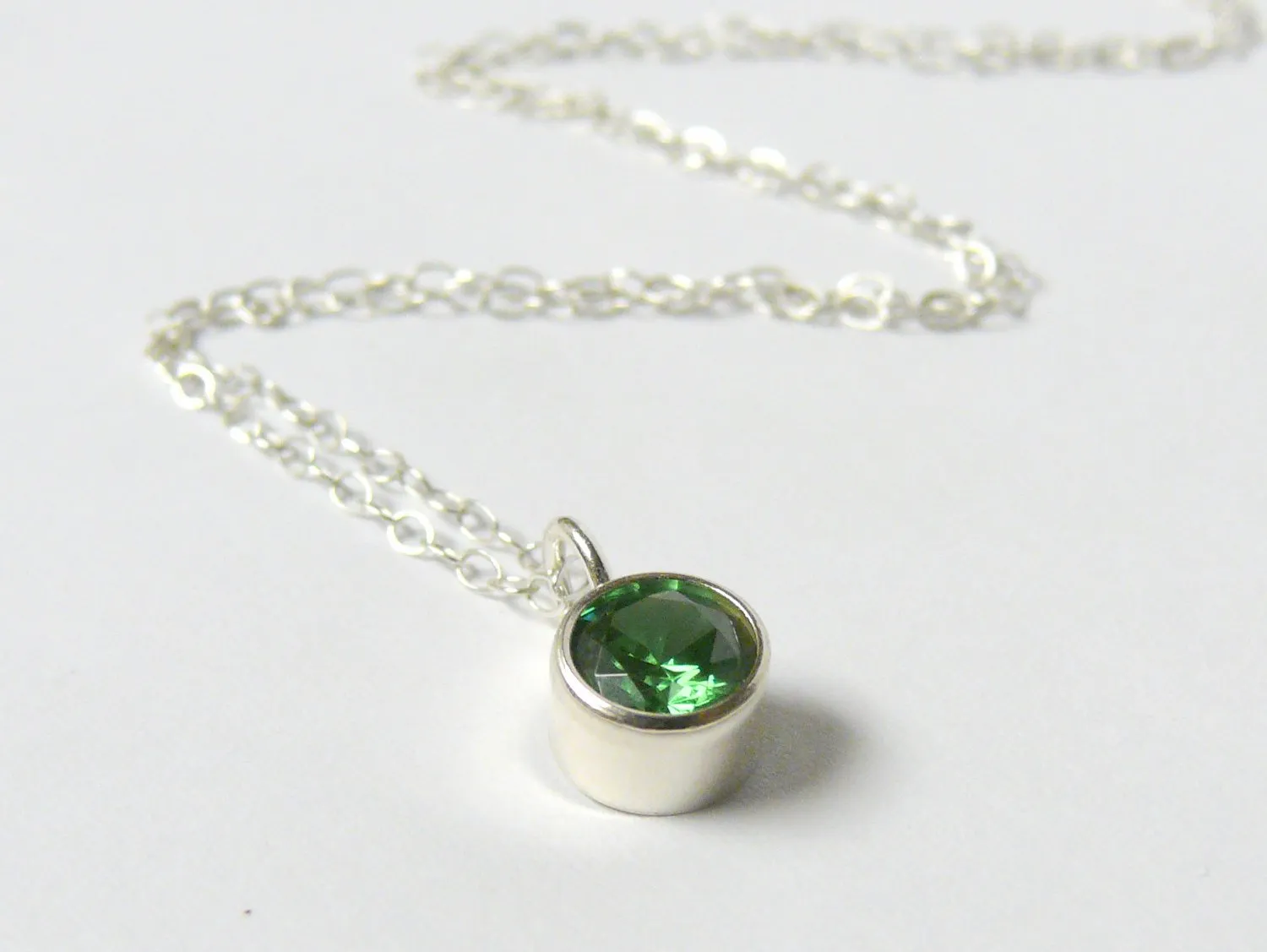 Layering necklace • Emerald Green CZ solitaire necklace