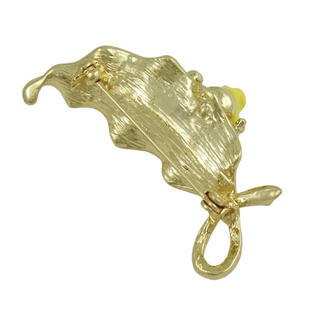 Leaf with Yellow Rose and Crystal Snail Brooch Pin - PRL739