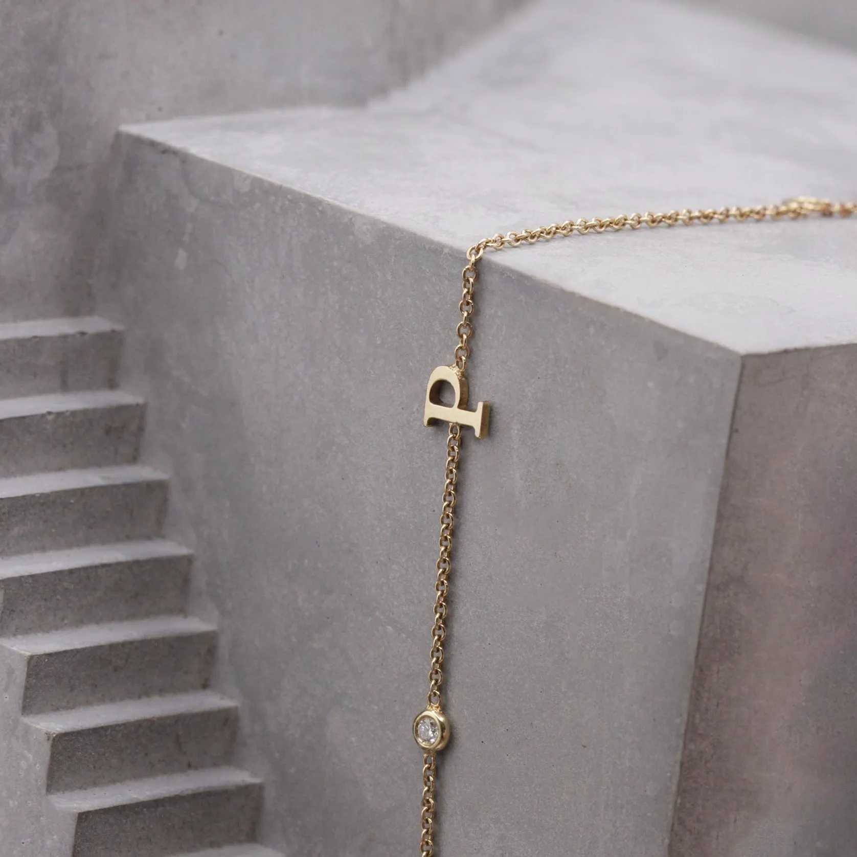 Letter & diamond gold bracelet