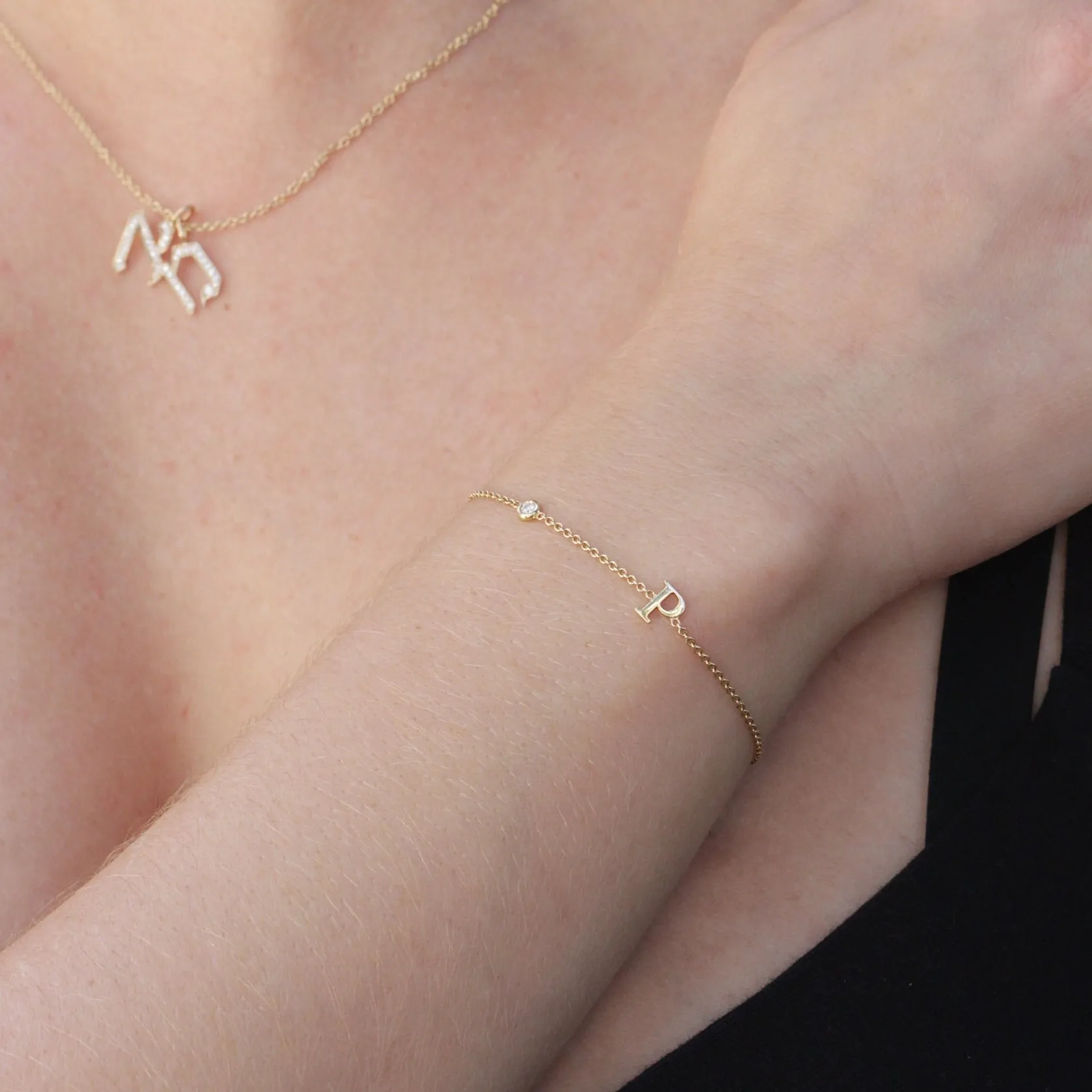 Letter & diamond gold bracelet