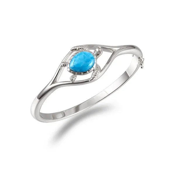 Life@Sea Genuine Sterling Silver Larimar Cabochon Sea Turtle Bangle