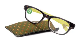 Lilly, (Premium) Reading Glasses (Fleur De Lis)  1 ..  3 Magnifying, Fashion Square Optical Frame. (Green, Gold, Black) NY Fifth Avenue.