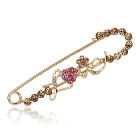 Love, Heart & Flower Rhinestone Brooch Pin