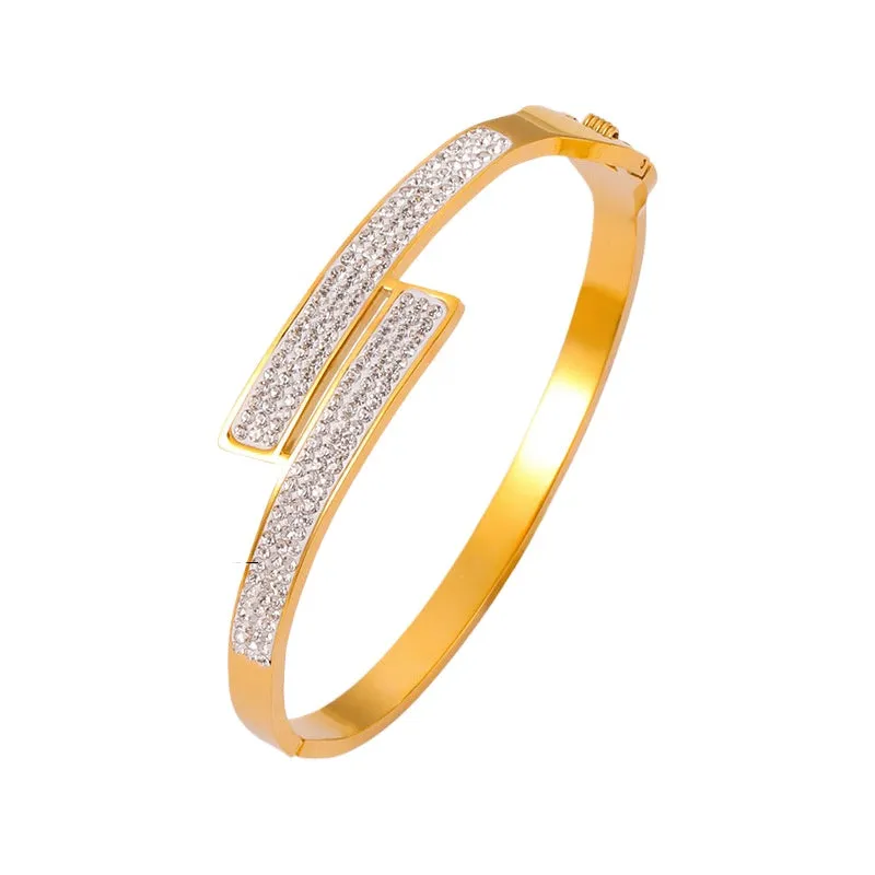 Luxurious Multi-Layer Hollow Gold-Plated Titanium Steel Bracelet with Geometric Zircon Design