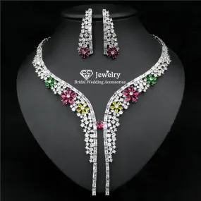 Luxuriously Decadent Cubic Zircon Necklace and Earring Set