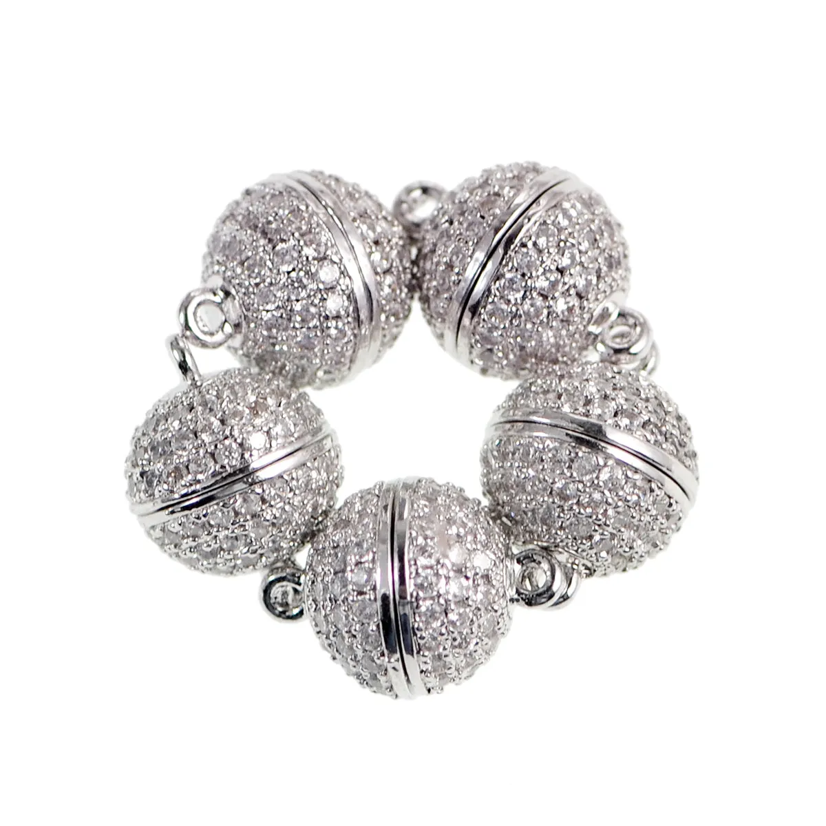 Magnetic Round Clasp Cubic Zirconia Rhinestones Spacer 18K Plated Metal Finding Connector Charm Beads