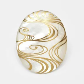 Maki-e Urushi Lacquer Brooch - White South Sea Pearl Shell / Flowing Water  -, Traditional Japanese Urushi Lacquer Jewelry