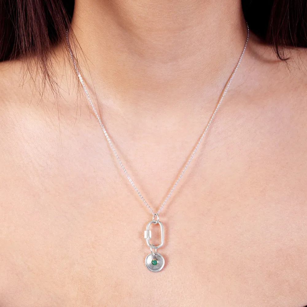 May Birthstone Carabiner Necklace - Emerald