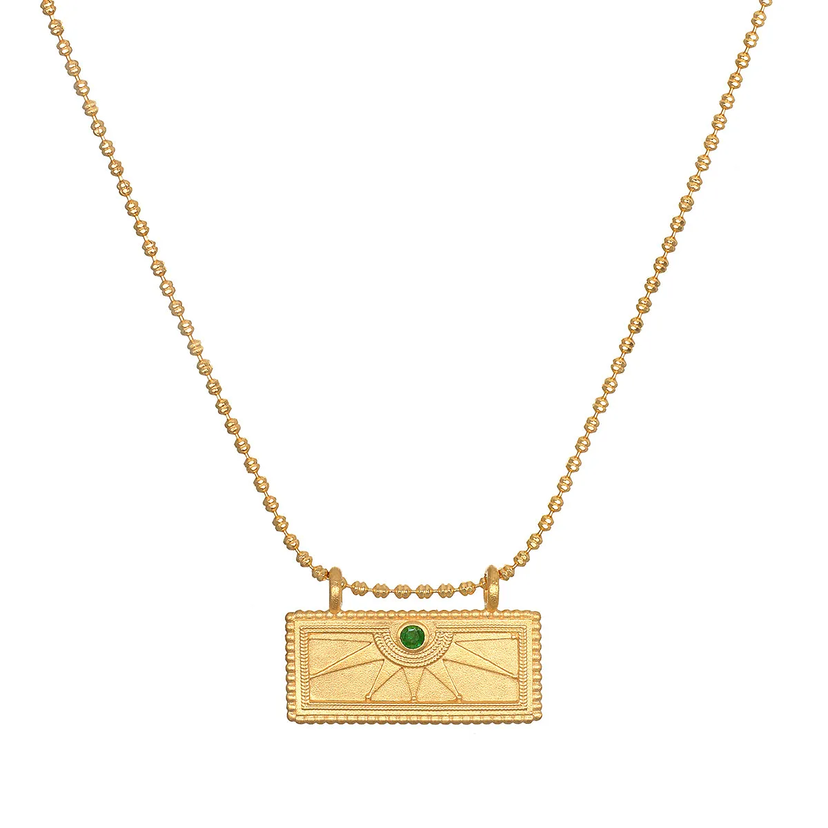 May Emerald Sunburst Birthstone Tablet Necklace