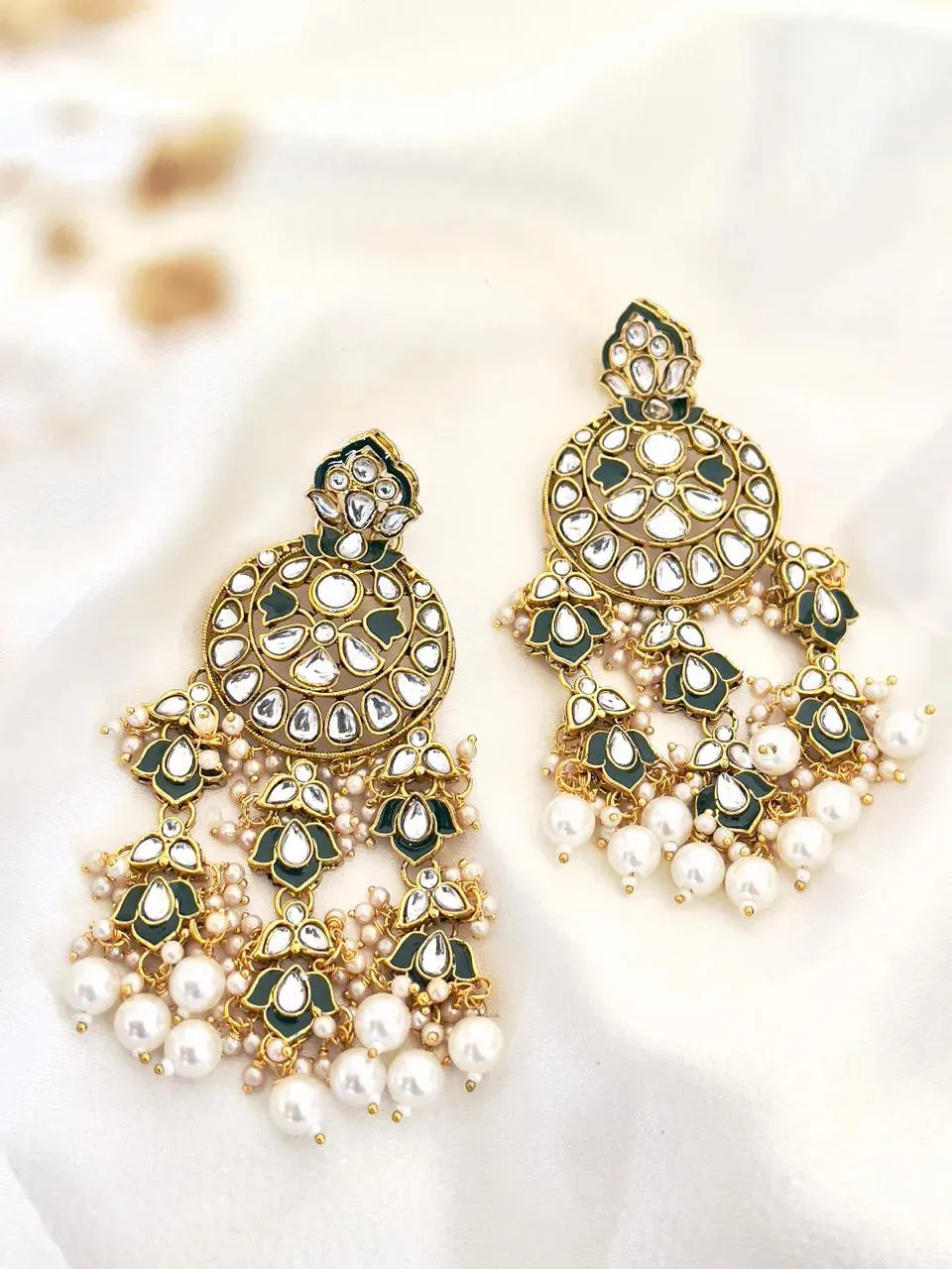 Meenakari And Kundan Work Chandbali Earrings