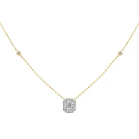 Meera Emerald Halo Station Necklace with 1/4ct of Laboratory Grown Diamonds in 9ct Yellow Gold