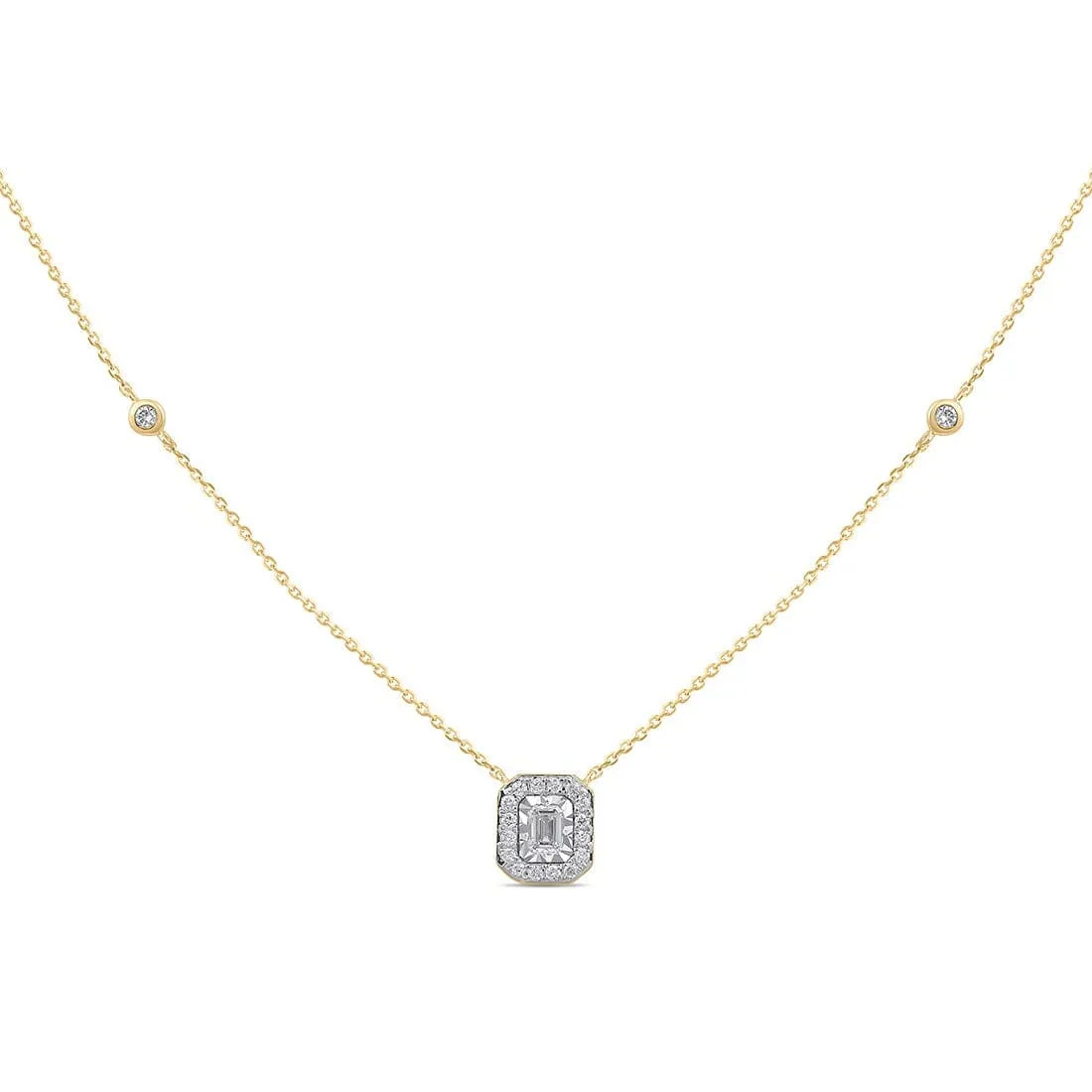 Meera Emerald Halo Station Necklace with 1/4ct of Laboratory Grown Diamonds in 9ct Yellow Gold