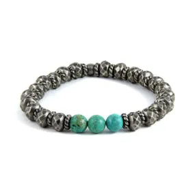 Mens Triple Turquoise and Faceted Donut Beads Stretch Bracelet
