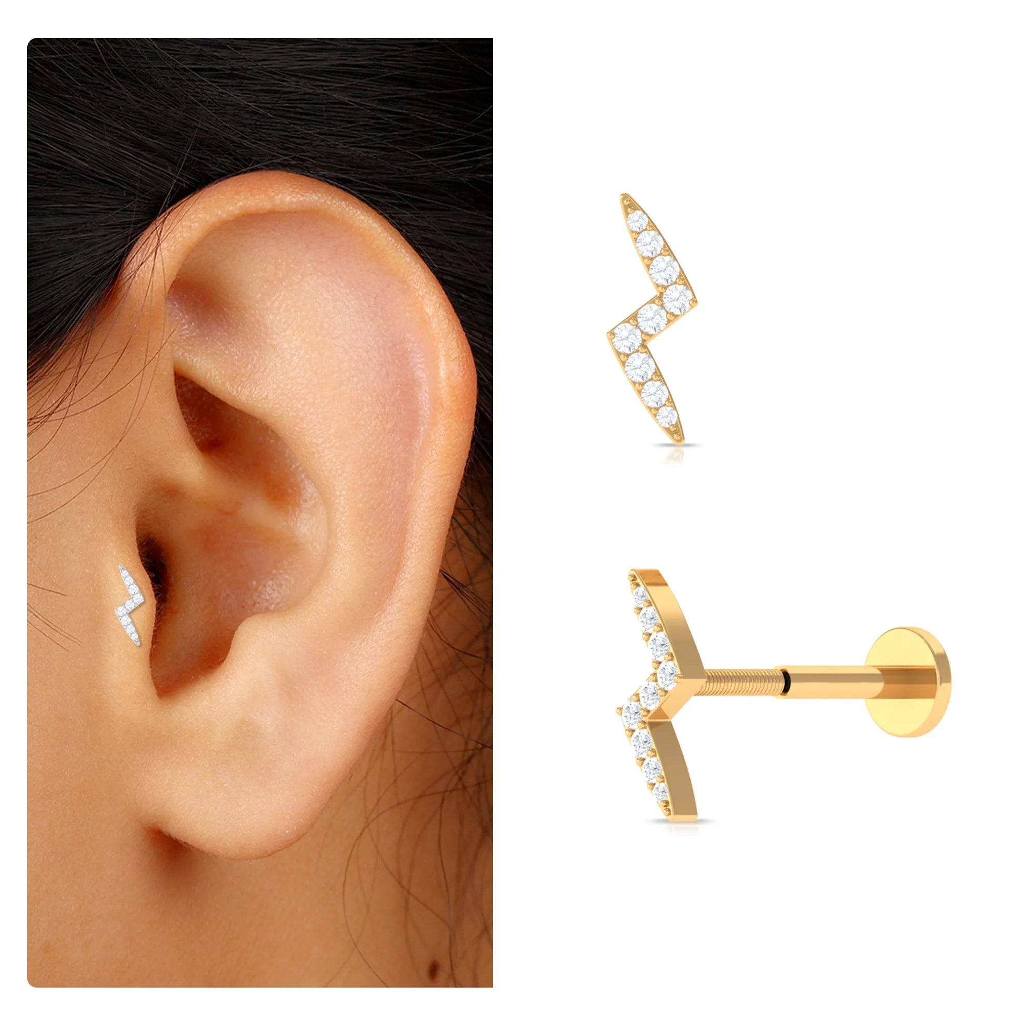Minimal Diamond Lightning Bolt Earring for Helix Piercing