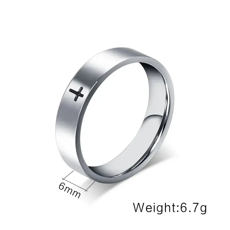 MOREDEAR6mm Stainless Steel Cross Ring Christian Jesus Christ Lord Prayer for Men and Women