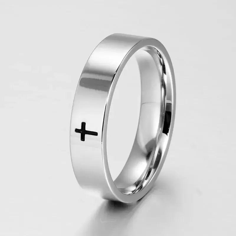 MOREDEAR6mm Stainless Steel Cross Ring Christian Jesus Christ Lord Prayer for Men and Women