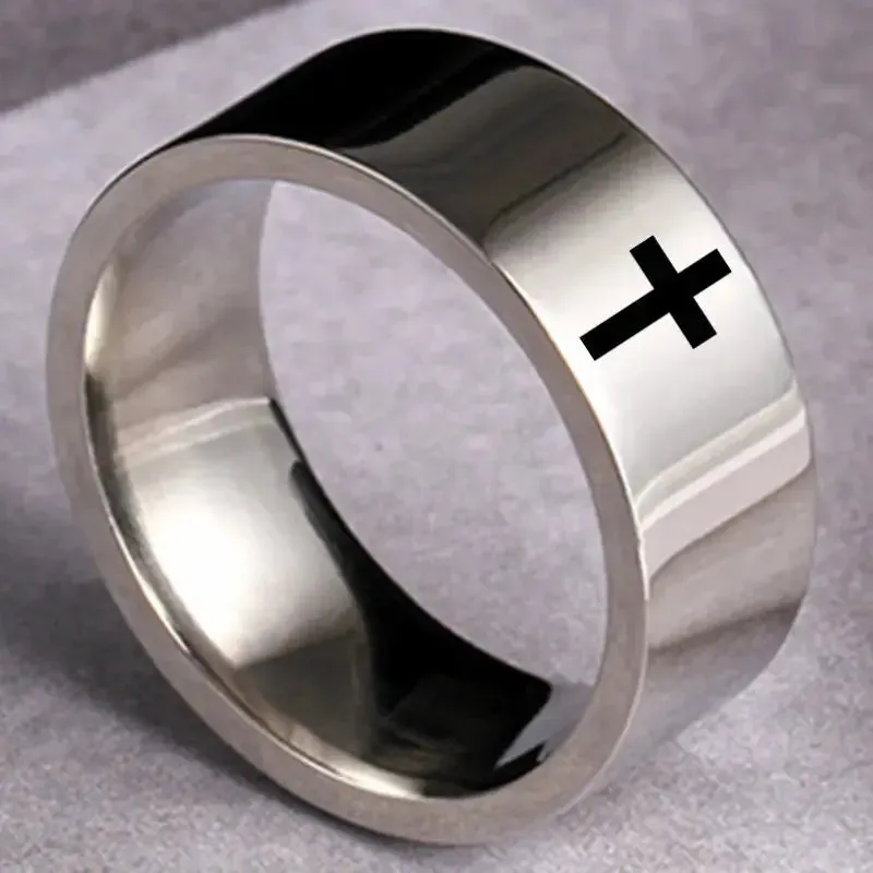 MOREDEAR6mm Stainless Steel Cross Ring Christian Jesus Christ Lord Prayer for Men and Women