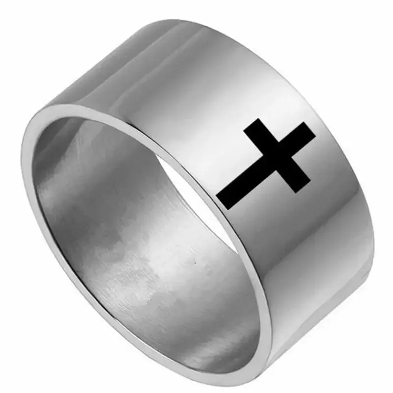 MOREDEAR6mm Stainless Steel Cross Ring Christian Jesus Christ Lord Prayer for Men and Women