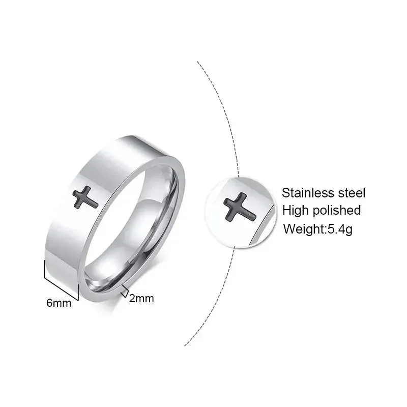 MOREDEAR6mm Stainless Steel Cross Ring Christian Jesus Christ Lord Prayer for Men and Women