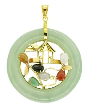 Multicolor Jade Pendant in 14 Karat Gold