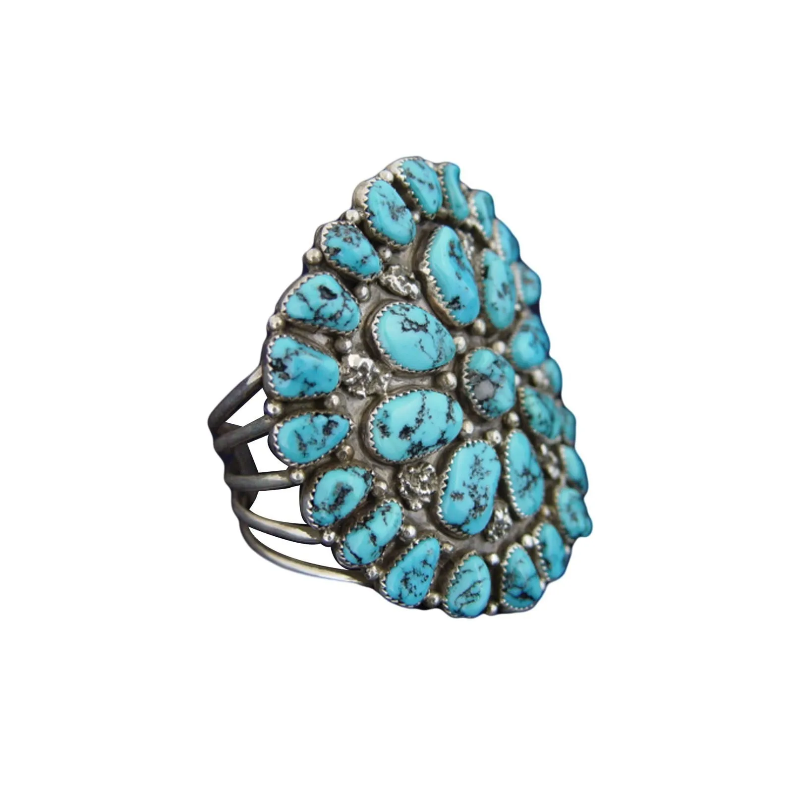 Native American Jewelry : Navajo : Silver And Turquoise Cuff Bracelet : NAJ-3