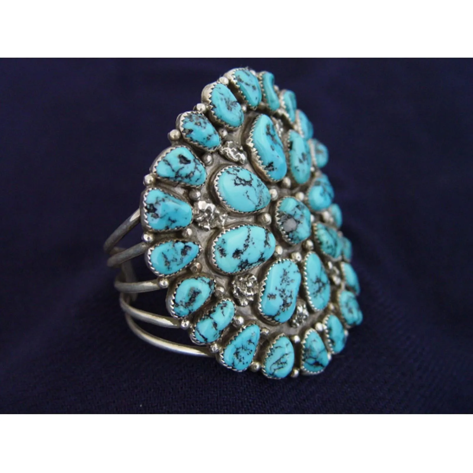 Native American Jewelry : Navajo : Silver And Turquoise Cuff Bracelet : NAJ-3