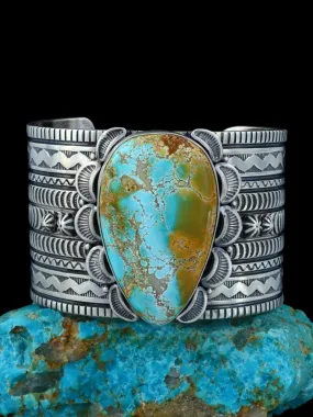 Native American Sterling Silver Thunderbird Turquoise Cuff Bracelet
