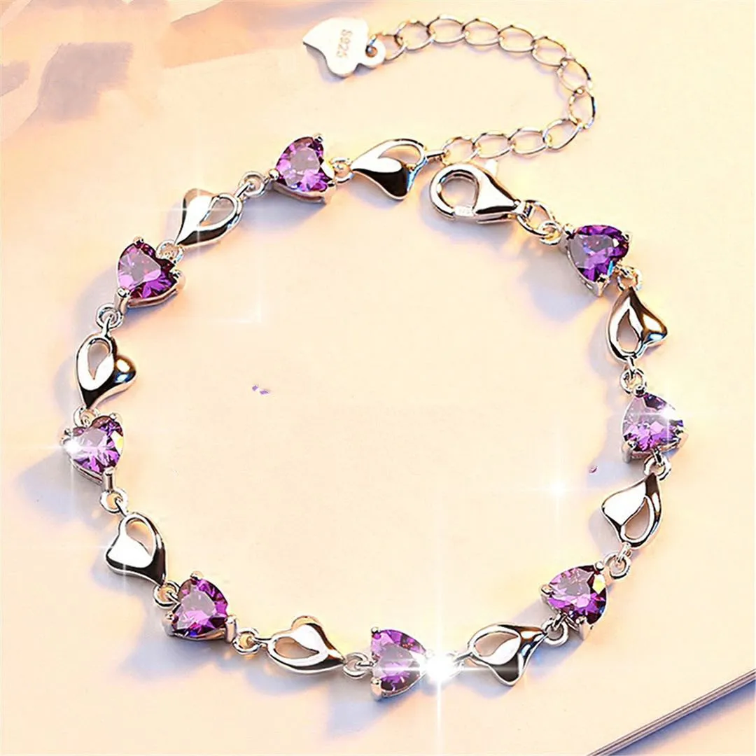 Natural Amethyst Crystal Zircon Heart-shaped Bracelet