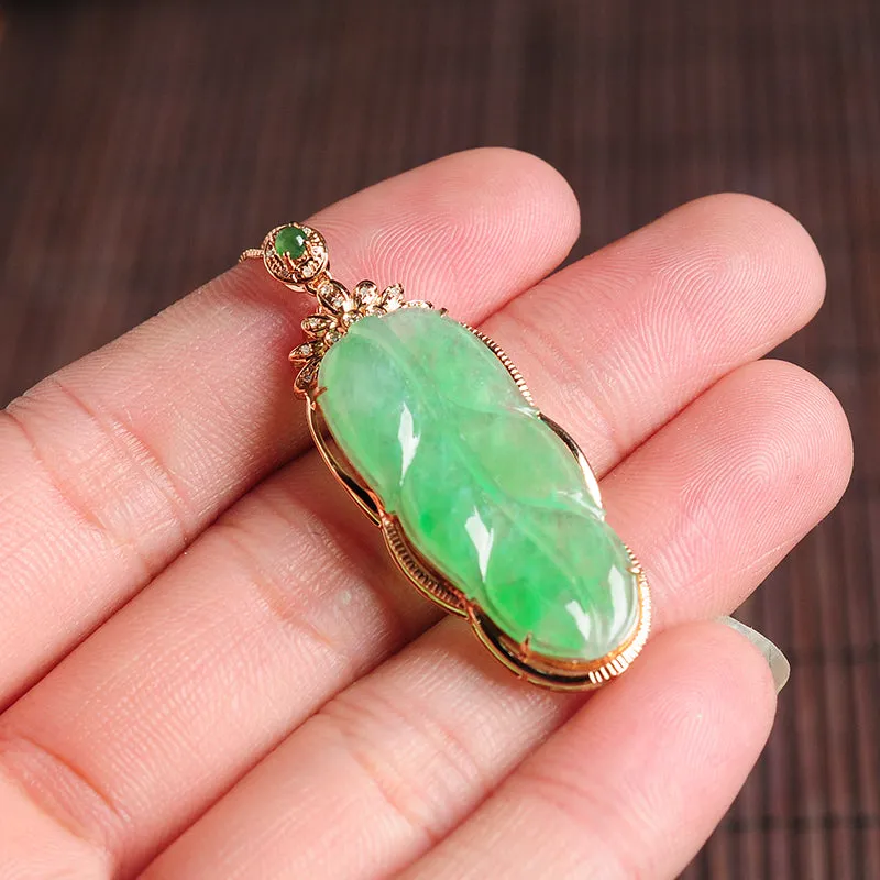 Natural Jade Pendant Jadeite Gold Pendant PT62