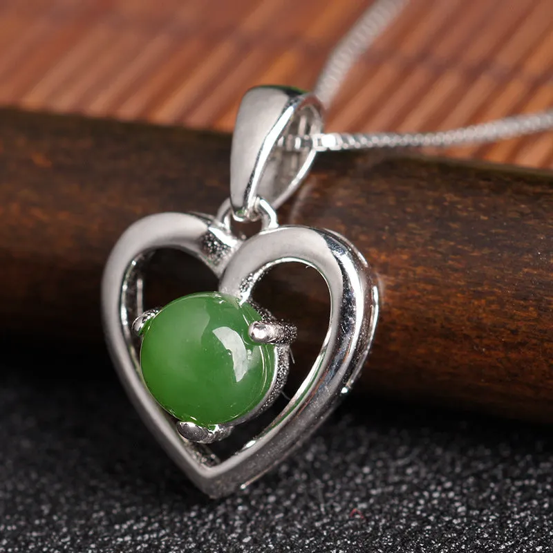 Natural Jade Pendant Nephrite Silver Zircon Pendant ZPT235