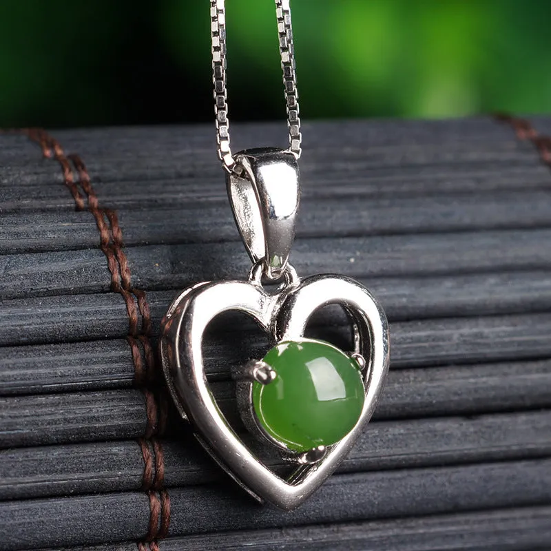 Natural Jade Pendant Nephrite Silver Zircon Pendant ZPT235