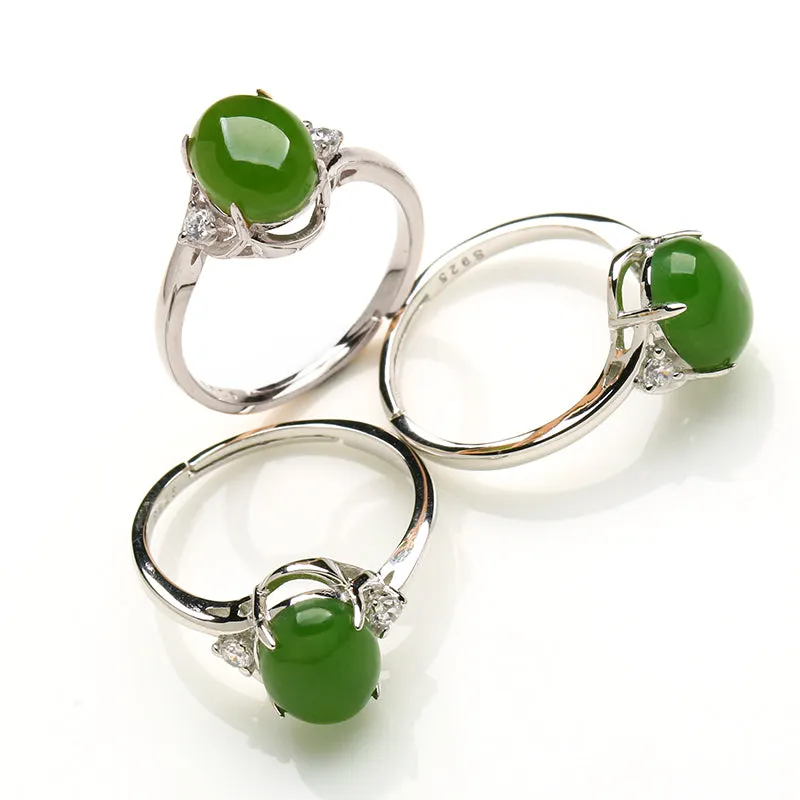 Natural Jade Ring Nephrite Silver Adjustable Ring WR14