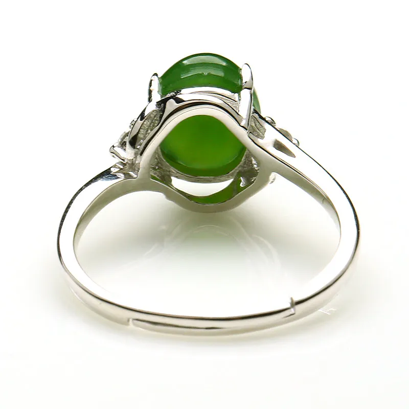 Natural Jade Ring Nephrite Silver Adjustable Ring WR14