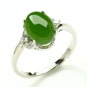 Natural Jade Ring Nephrite Silver Adjustable Ring WR14