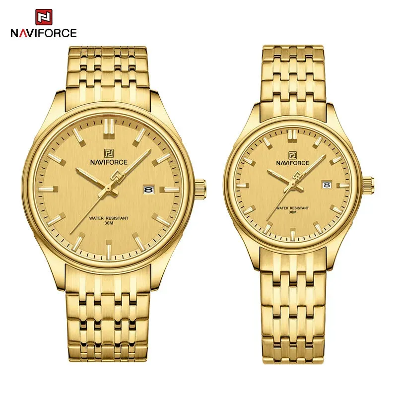 NAVIFORCE 8039 Stainless Steel Strap Fashion Business Luminous Wristwatch Male and Female Waterproof Quartz Watches For Couple