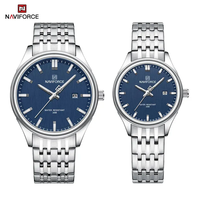 NAVIFORCE 8039 Stainless Steel Strap Fashion Business Luminous Wristwatch Male and Female Waterproof Quartz Watches For Couple