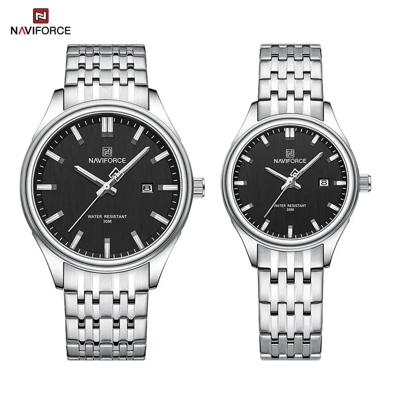 NAVIFORCE 8039 Stainless Steel Strap Fashion Business Luminous Wristwatch Male and Female Waterproof Quartz Watches For Couple