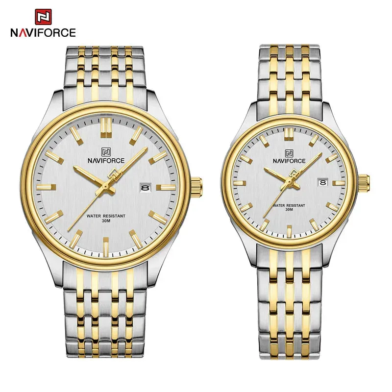NAVIFORCE 8039 Stainless Steel Strap Fashion Business Luminous Wristwatch Male and Female Waterproof Quartz Watches For Couple