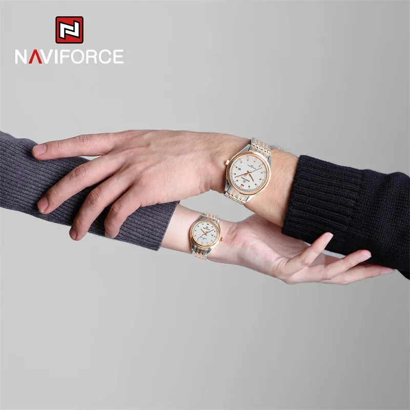 NAVIFORCE 8039 Stainless Steel Strap Fashion Business Luminous Wristwatch Male and Female Waterproof Quartz Watches For Couple