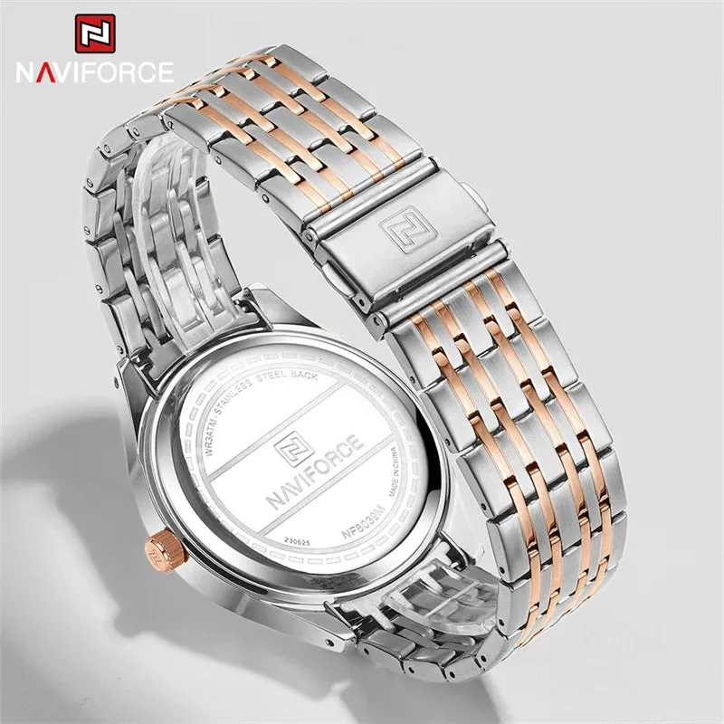 NAVIFORCE 8039 Stainless Steel Strap Fashion Business Luminous Wristwatch Male and Female Waterproof Quartz Watches For Couple